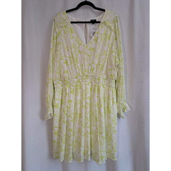 Torrid Mini Gauze Floral Yellow Skater Dress Long Sleeves Fit Flare Size 3 NWT - Picture 1 of 12